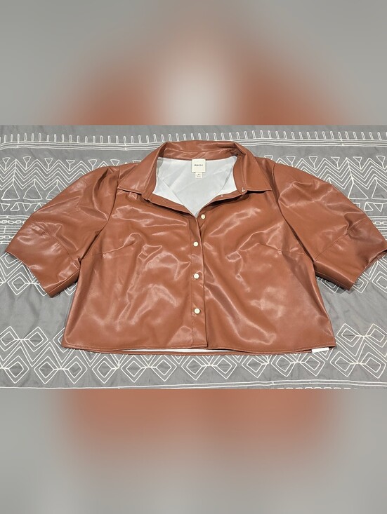 Maeve Tops - Maeve Lantern Sleeve Faux Leather Blouse Size Medium